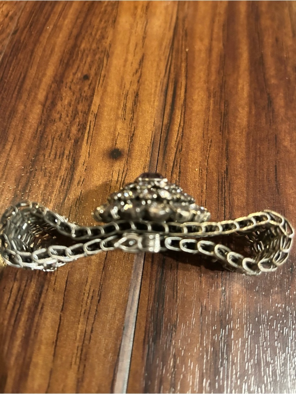 LOFT Silver-Tone Gunmetal and Rhinestone Brooch-style bracelet, magnetic closure - Picture 5 of 9
